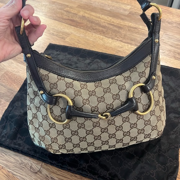 Gucci GG114890 Brown Horsebit Canvas Leather Shoulder Bag Tote with dust bag! - Picture 8 of 10